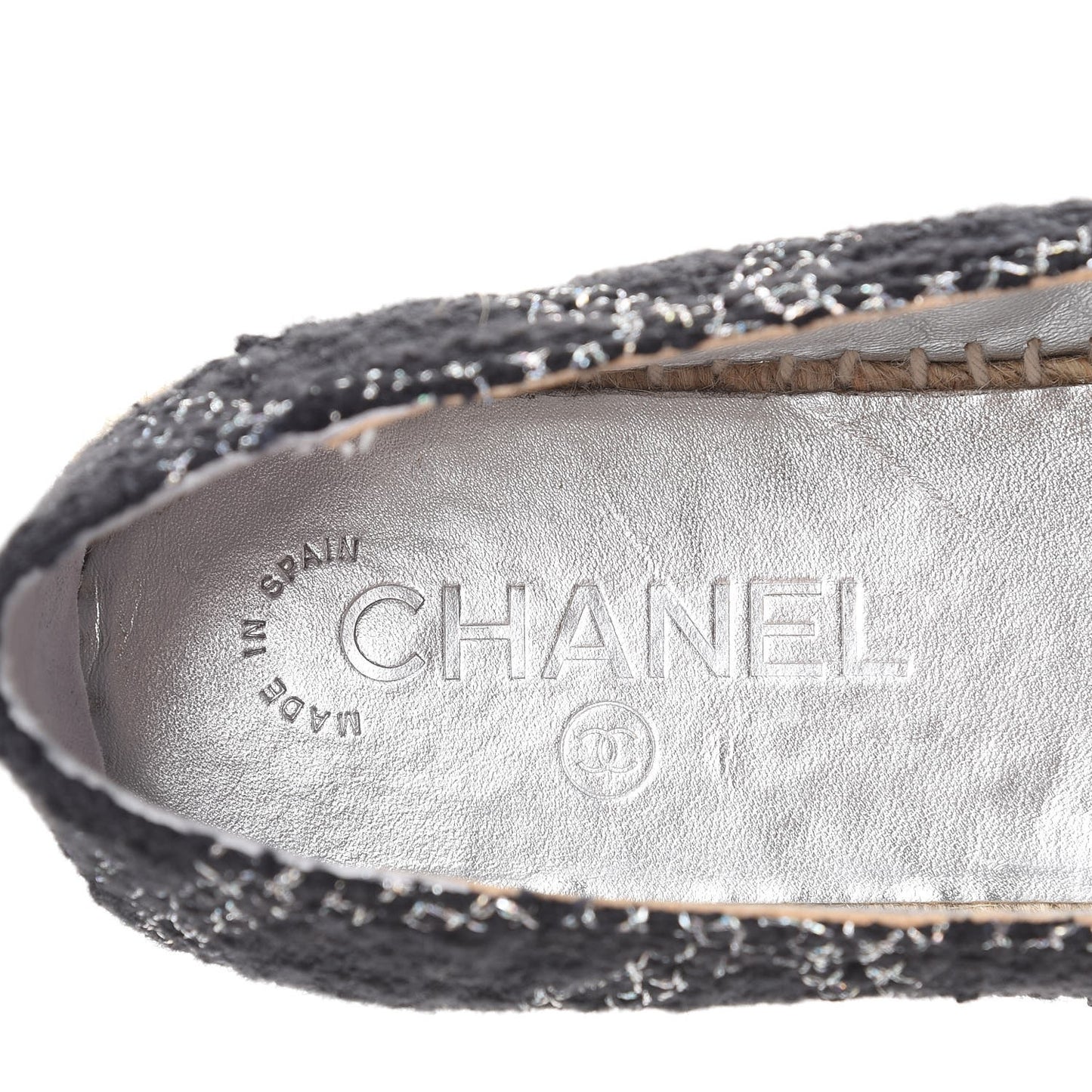 Tweed Lambskin CC Espadrilles 39 Black Silver