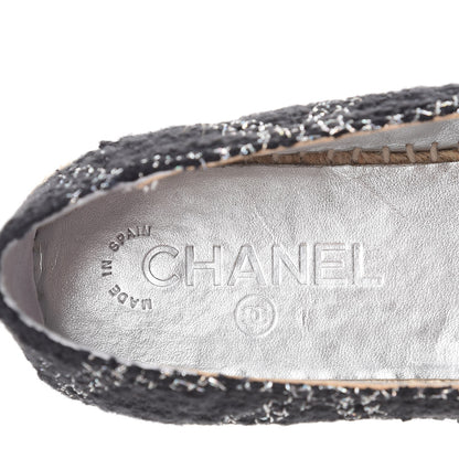 Chanel Tweed Lambskin CC Espadrilles 39 Black Silver 9 of 11