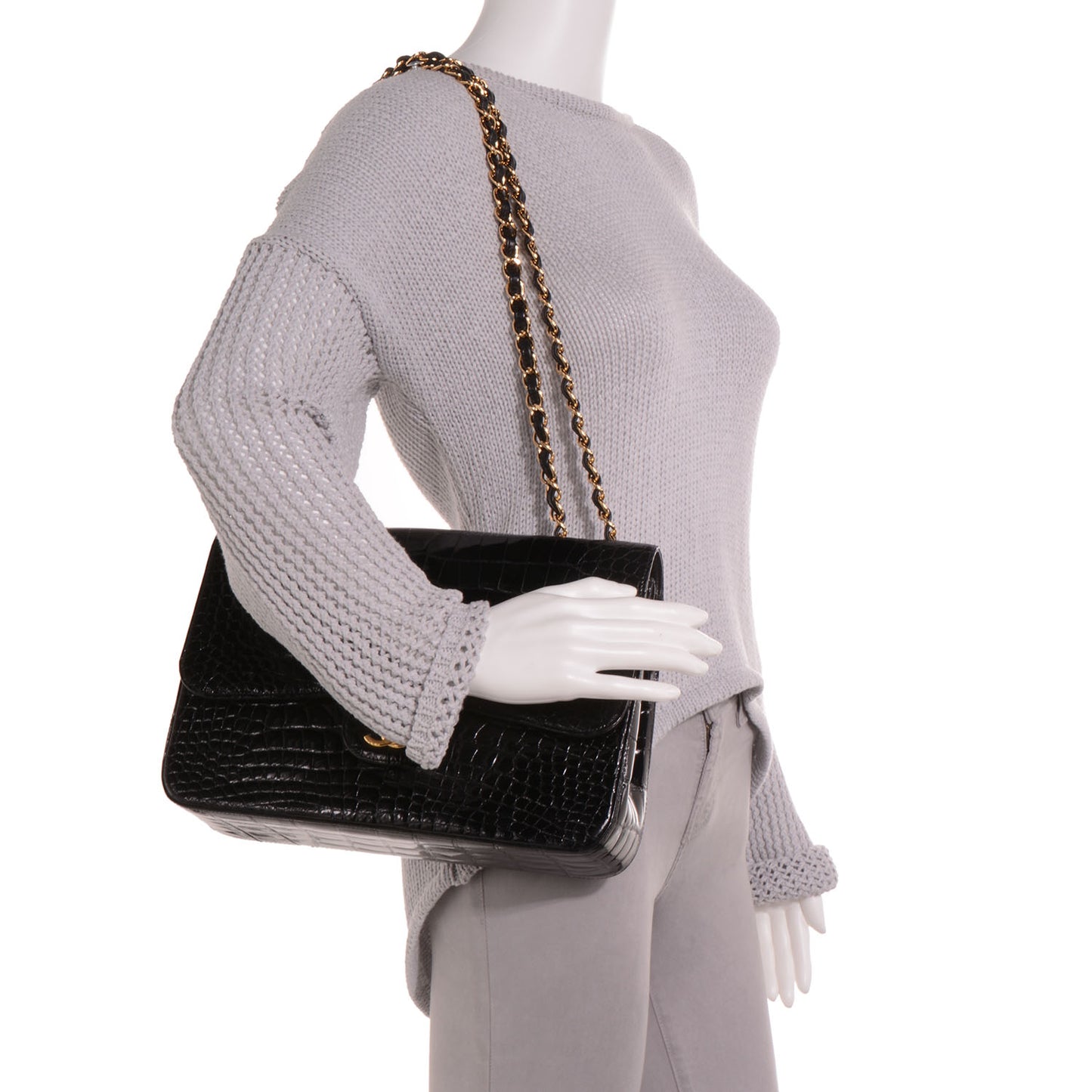 Shiny Alligator Jumbo Single Flap Black