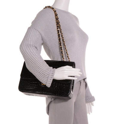 Chanel Shiny Alligator Jumbo Single Flap Black 2 of 9