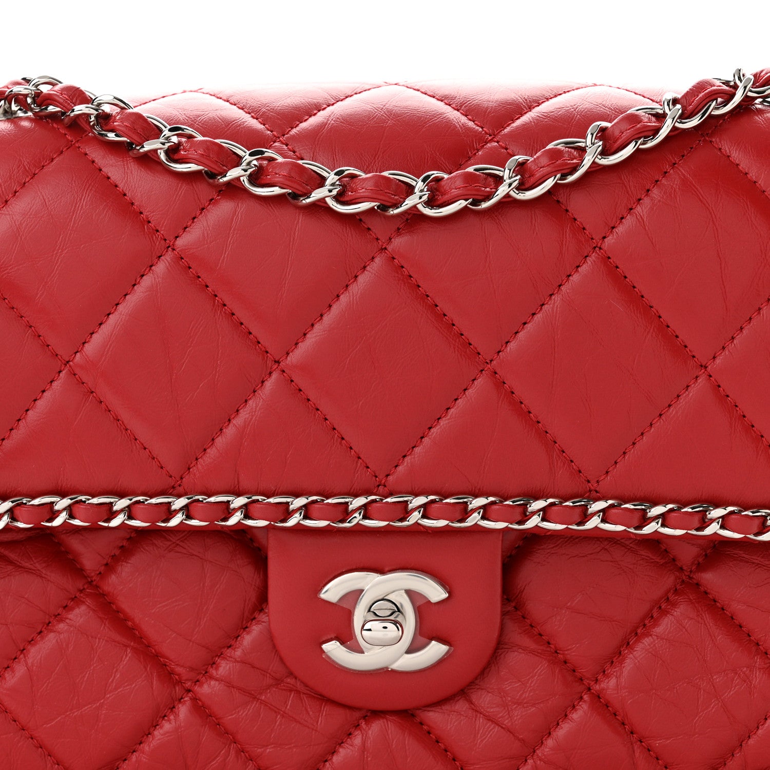 Chanel Crumpled Calfskin Medium Chain All Over Flap Red 8 of 11