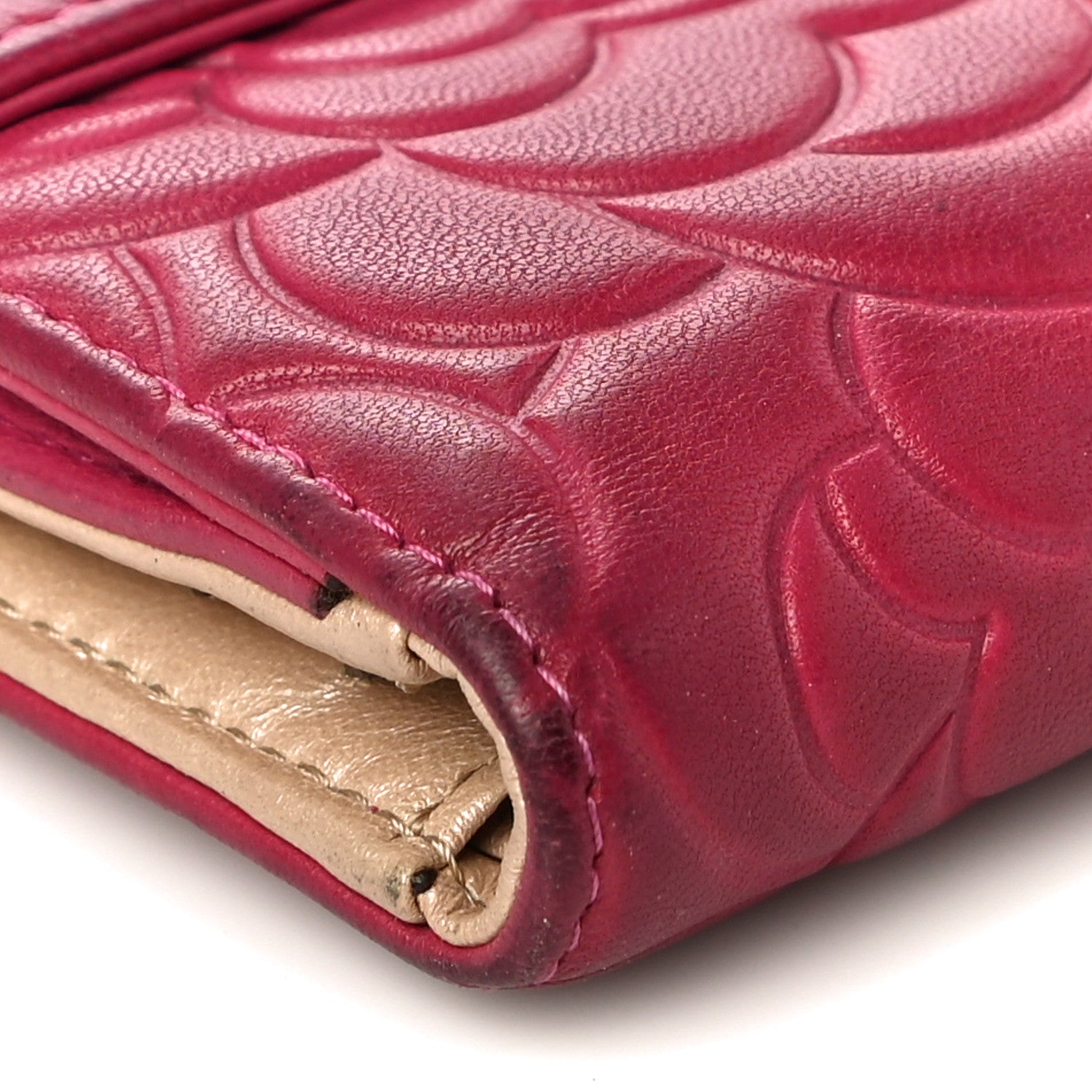 Chanel Lambskin Camellia Embossed French Wallet Dark Red 10 of 18