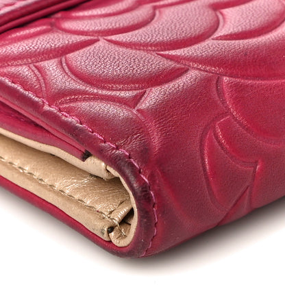 Chanel Lambskin Camellia Embossed French Wallet Dark Red 10 of 18