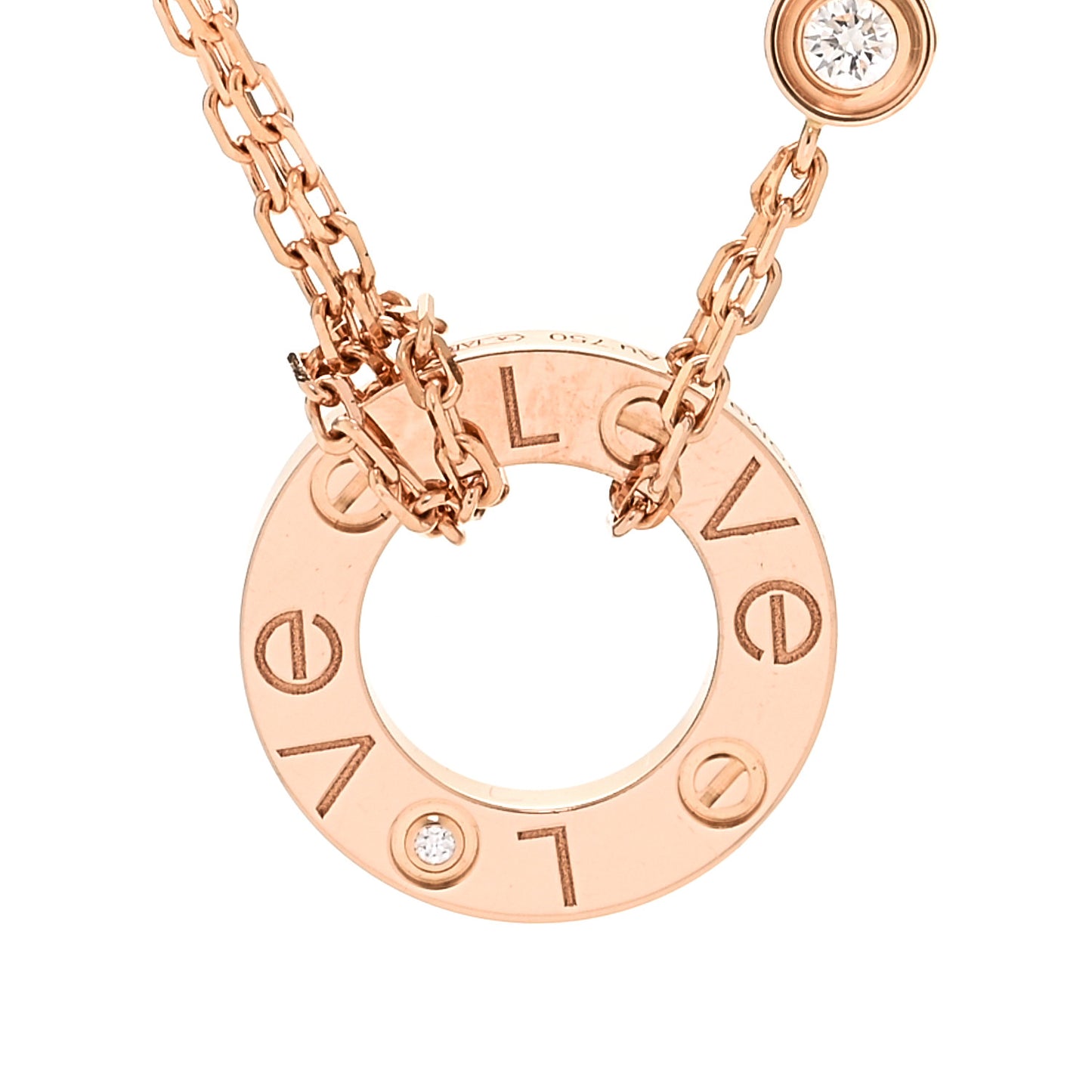 18K Pink Gold 2 Diamond LOVE Necklace