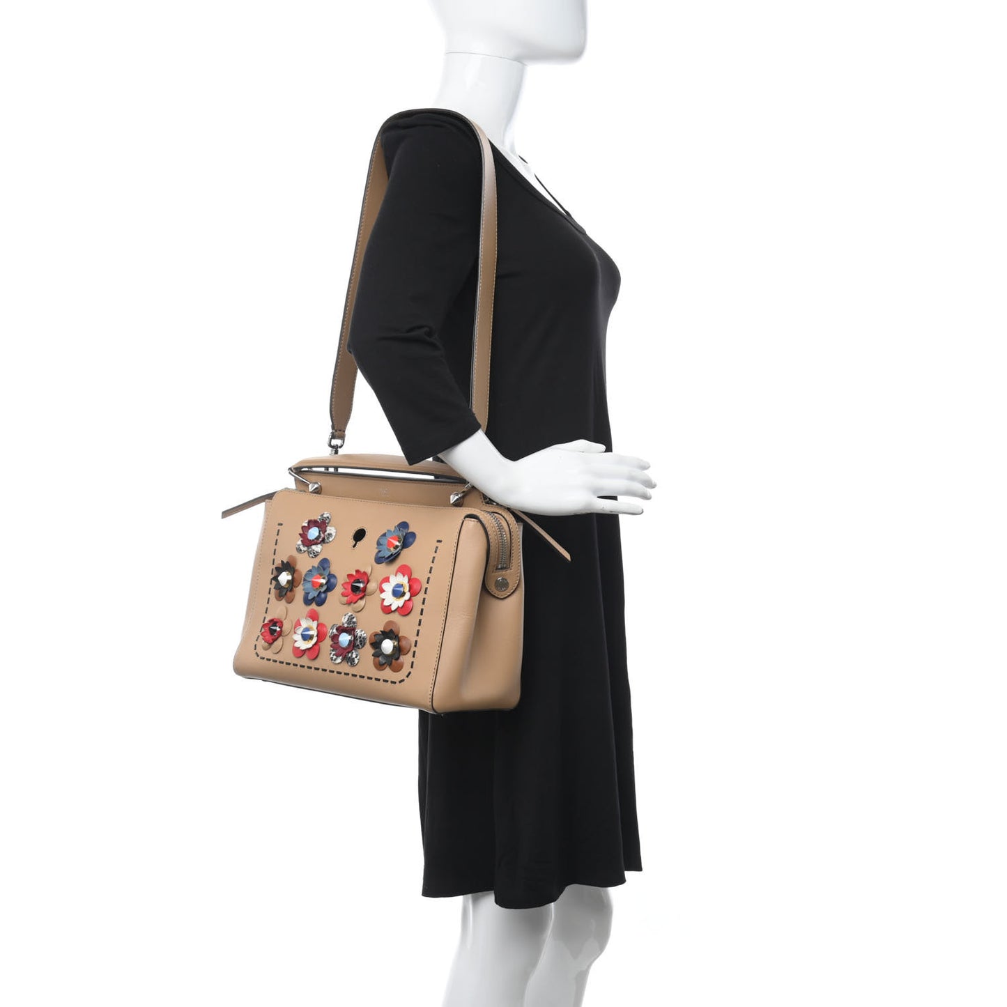 Calfskin Flowerland Studded Dotcom Satchel Cuoio Multicolor