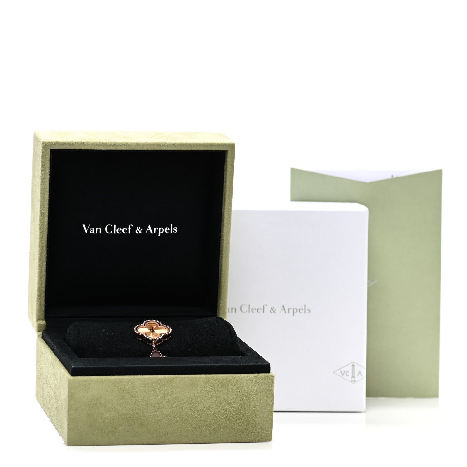 Van Cleef & Arpels 18K Rose Gold Pink Mother of Pearl 23mm Alhambra Guilloche Quartz Watch 5 of 5