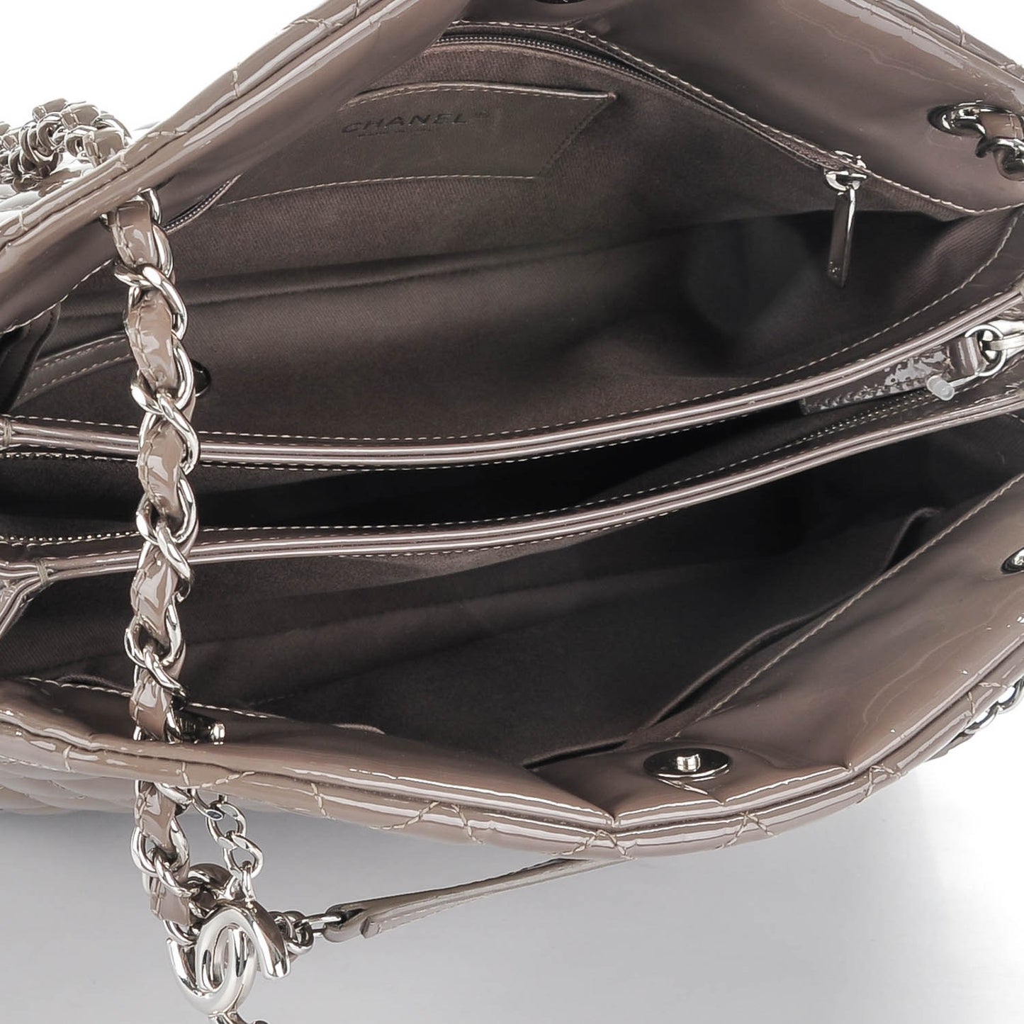 Patent Quilted Large Just Mademoiselle Bowling Bag Grey