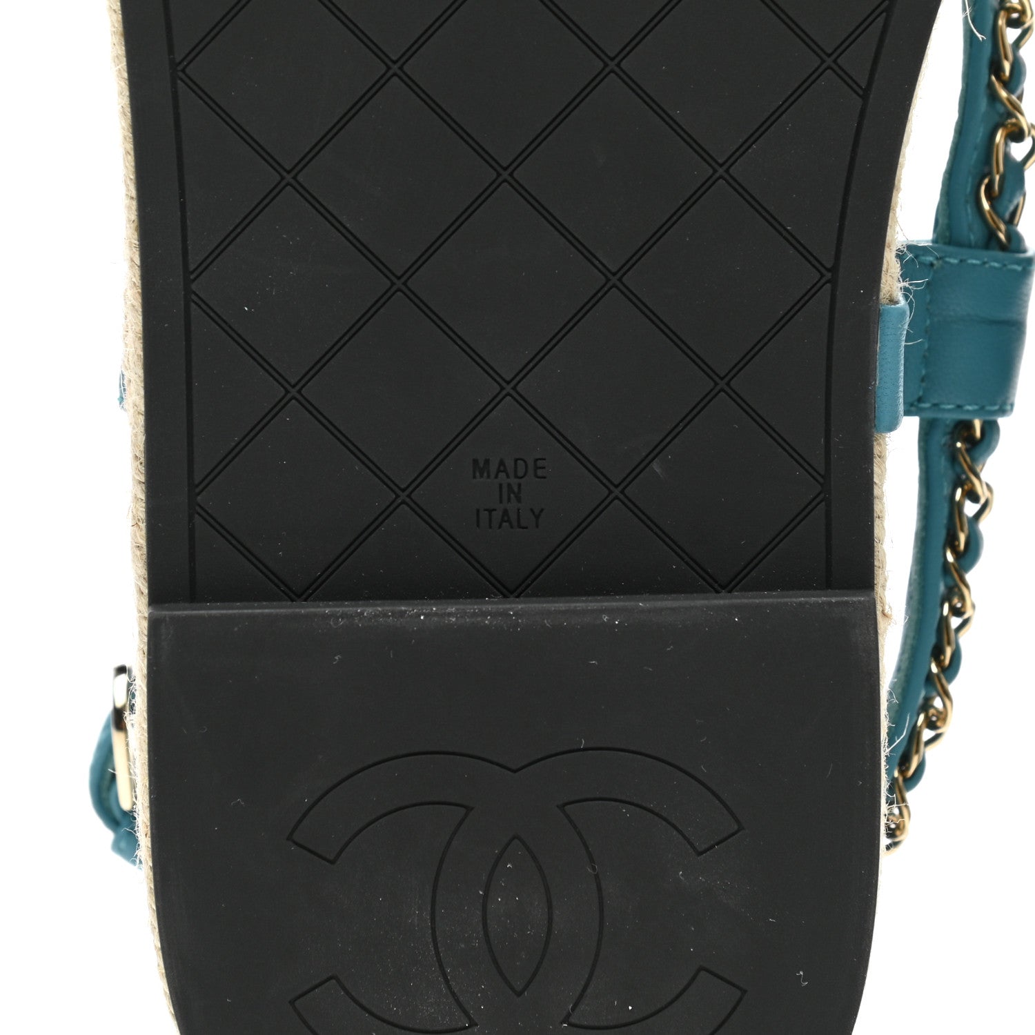 Chanel Lambskin Chain CC Thong Espadrille Sandals 40 Blue 6 of 9