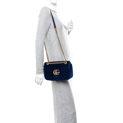 Gucci Velvet Matelasse Small GG Marmont Shoulder Bag Cobalt Blue 2 of 11