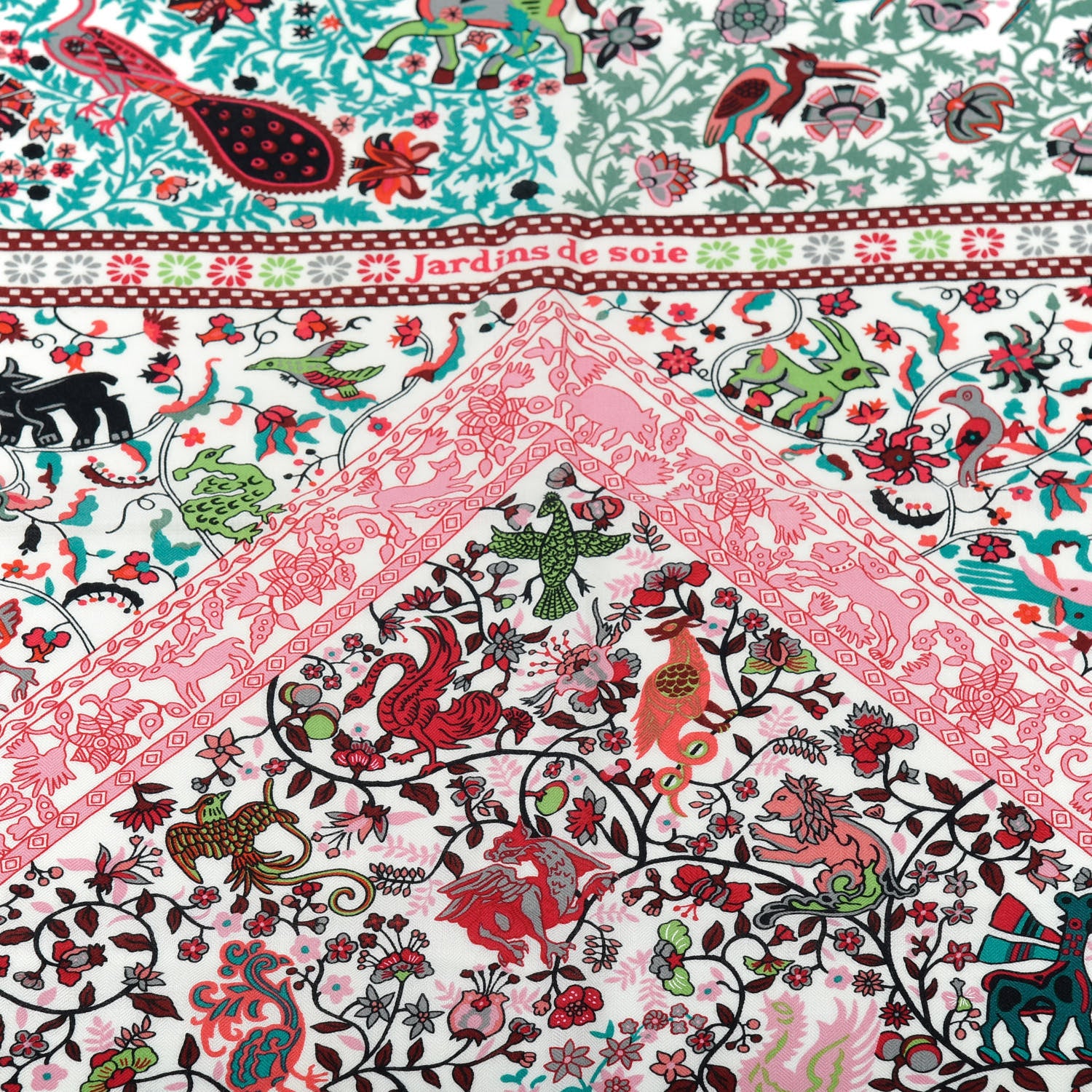 Hermes Cashmere Silk Jardins De Soie Shawl 140 Vert Rose White 3 of 5