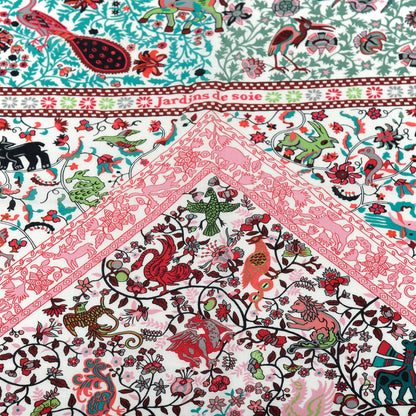 Hermes Cashmere Silk Jardins De Soie Shawl 140 Vert Rose White 3 of 5