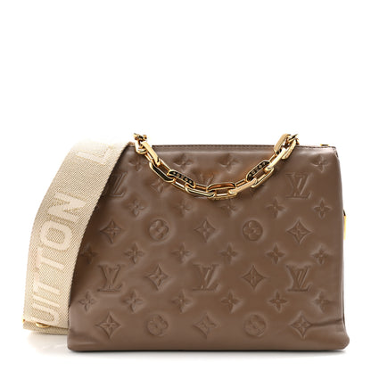 Louis Vuitton Lambskin Embossed Monogram Coussin PM Taupe 1 of 9