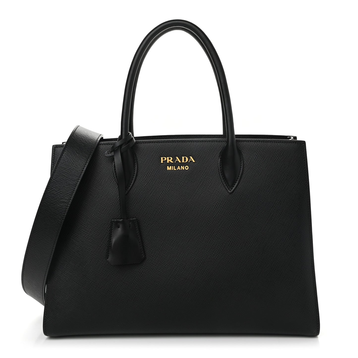 Saffiano City Calfskin Large Bibliothèque Top Handle Black Fuoco