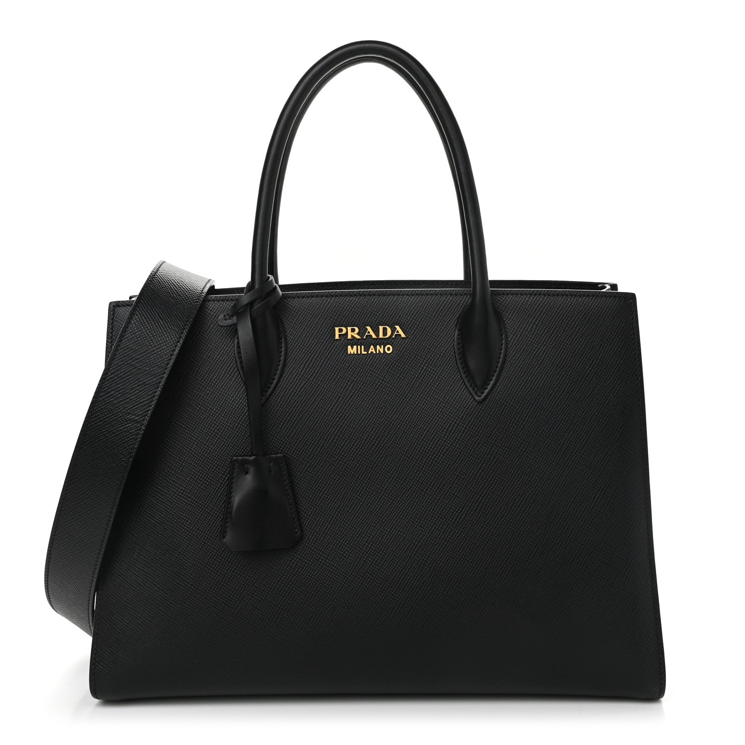 Prada Saffiano City Calfskin Large Bibliothèque Top Handle Black Fuoco 1 of 11