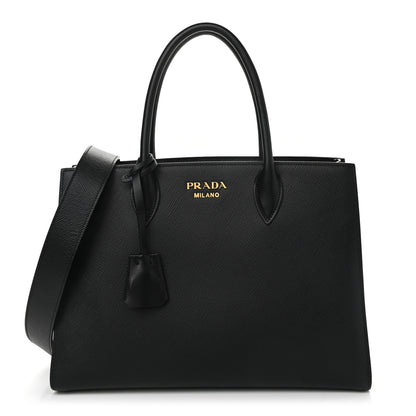 Prada Saffiano City Calfskin Large Bibliothèque Top Handle Black Fuoco 1 of 11