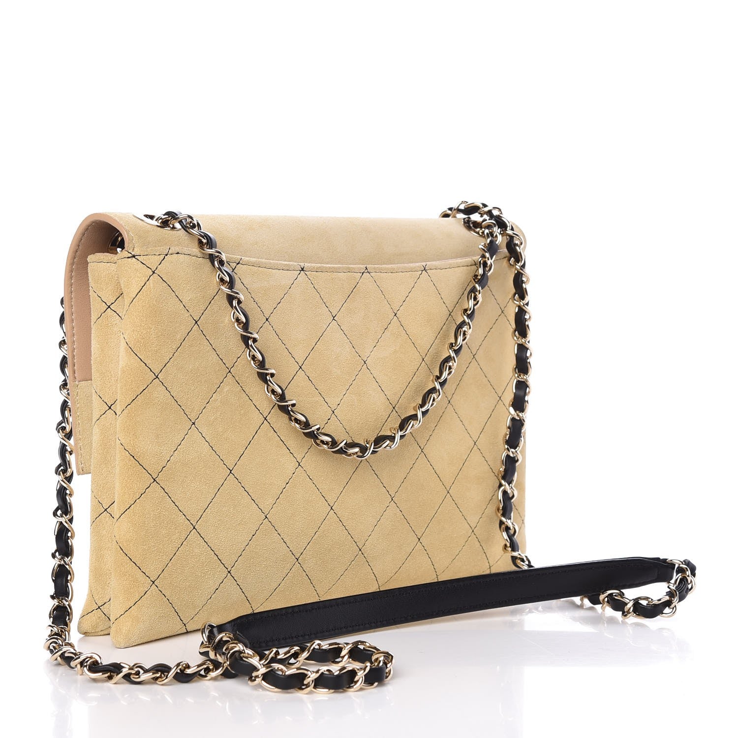 Chanel Suede Quilted Retro Label Flap Bag Beige Black 3 of 10
