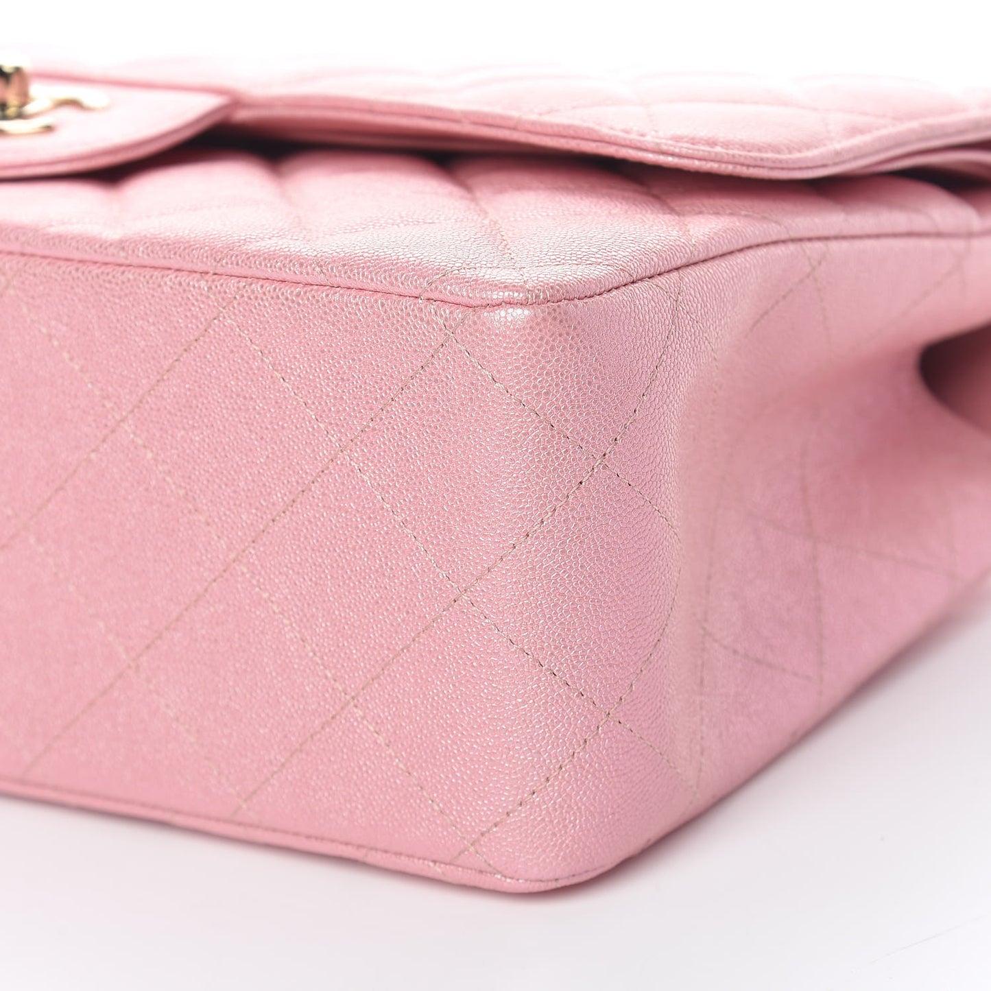 Iridescent Caviar Quilted Jumbo Double Flap Rose Pink