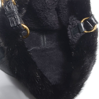 Prada Shearling Mink Fur Crocodile Shoulder Bag Black 5 of 10