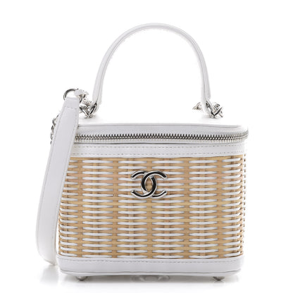 Chanel Calfskin Raffia Small Vanity Case Bag White Beige 1 of 11