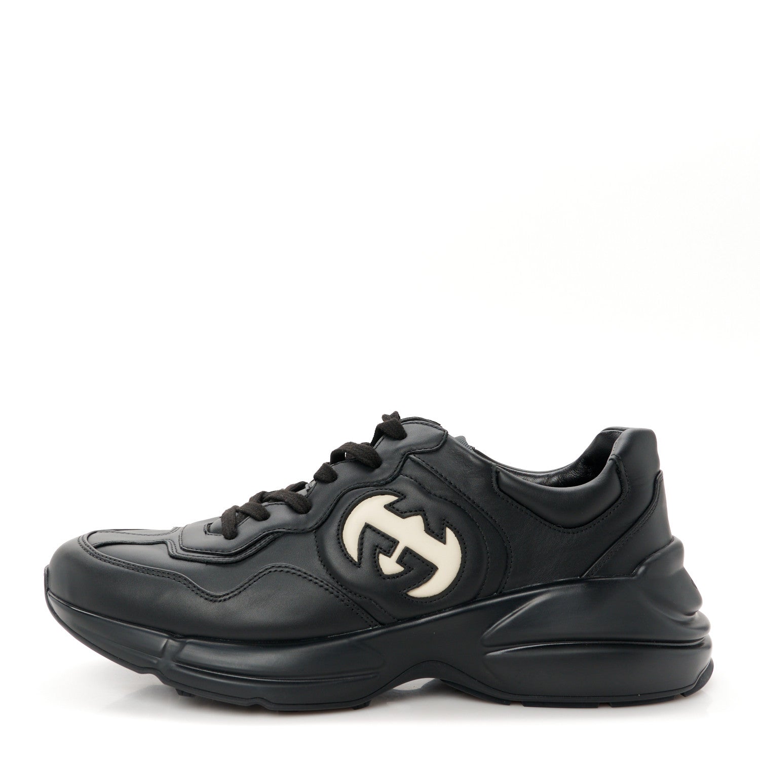 Gucci Dali Soft Calfskin Cut Out Interlocking G Mens Rhyton Sneakers 11 Black Ivoire 1 of 10