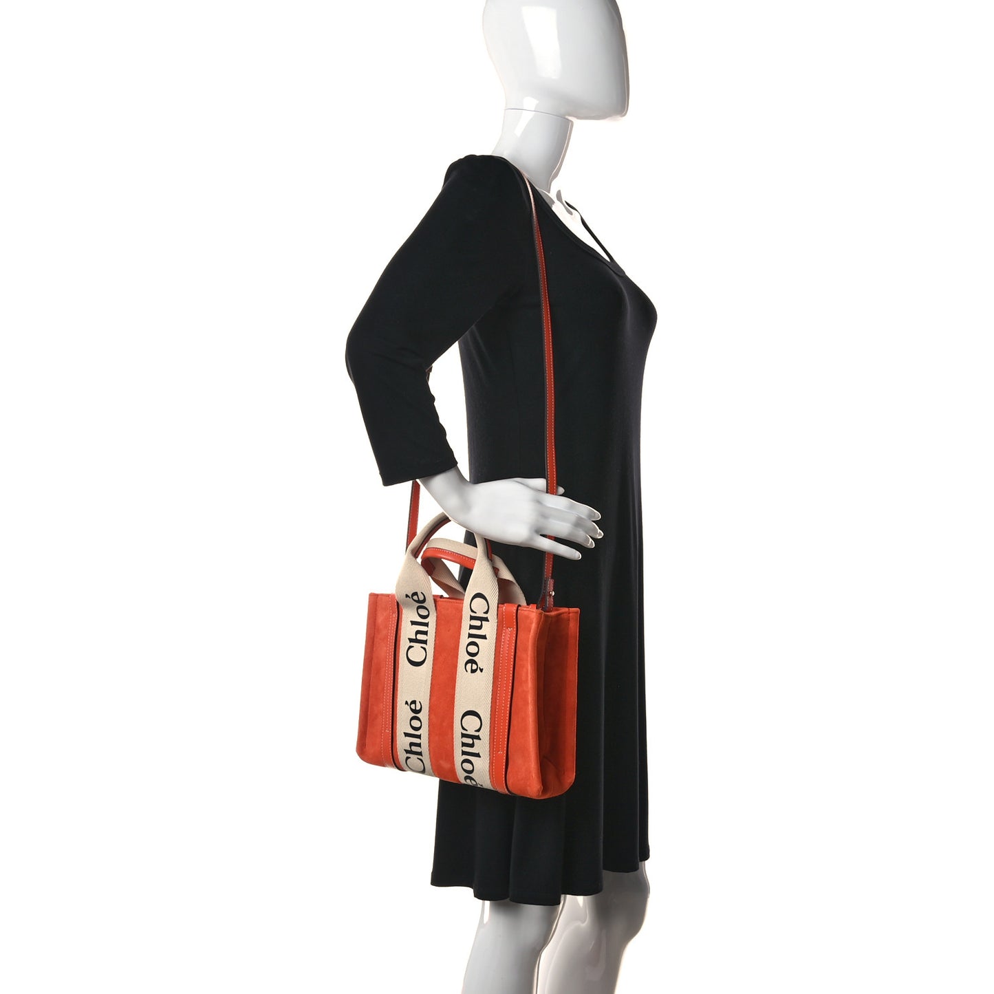 Suede Calfskin Small Woody Ribbon Tote Rusted Orange
