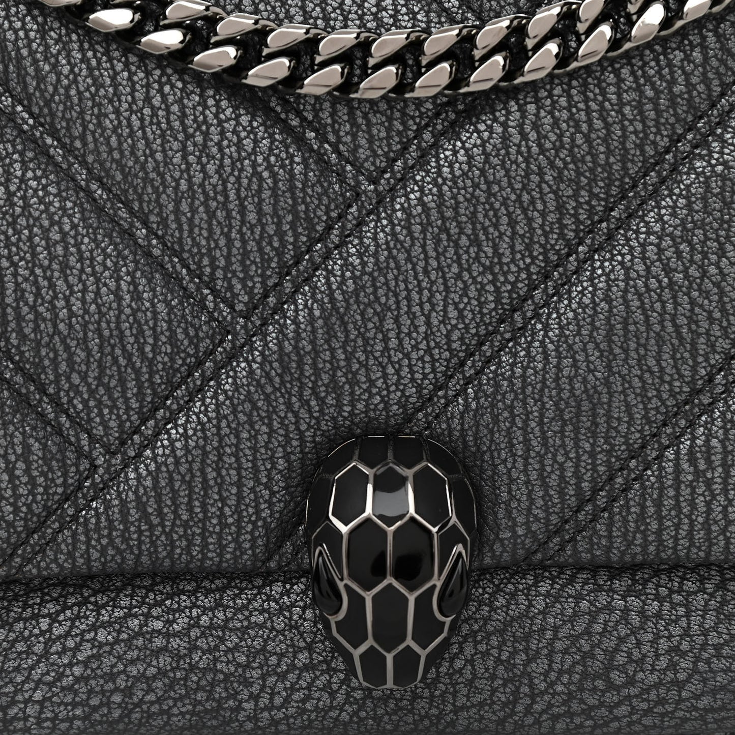 Diamond Goatskin Matelasse Mini Serpenti Cabochon Crossbody Charcoal