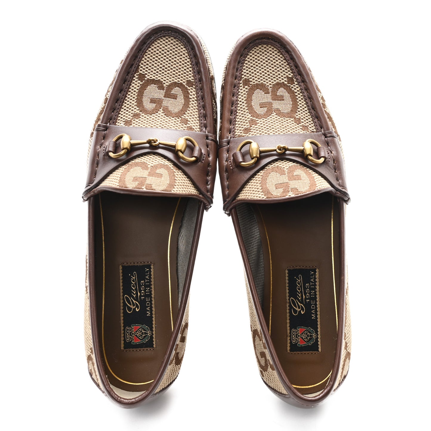 Monogram Jumbo GG Malaga Kid Horsebit Womens Jordaan Loafers 36.5 Beige Ebony New Acero