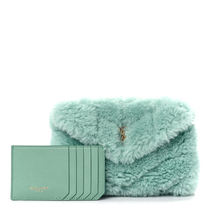 Saint Laurent Shearling Quilted Monogram Loulou Puffer Pouch Clutch Iced Mint 1 of 11