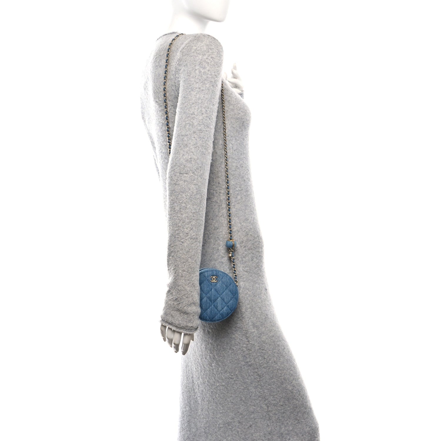 Chanel Denim Quilted Round Pearl Crush Clutch With Chain Blue 2 of 10