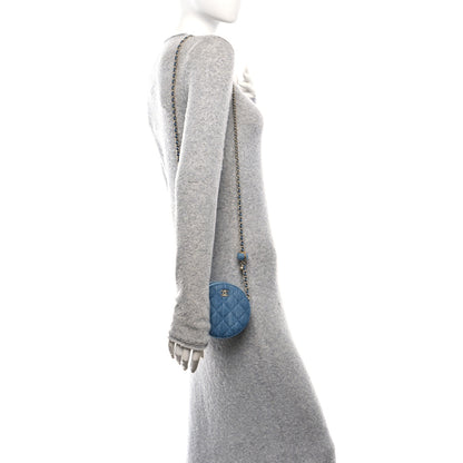 Chanel Denim Quilted Round Pearl Crush Clutch With Chain Blue 2 of 10