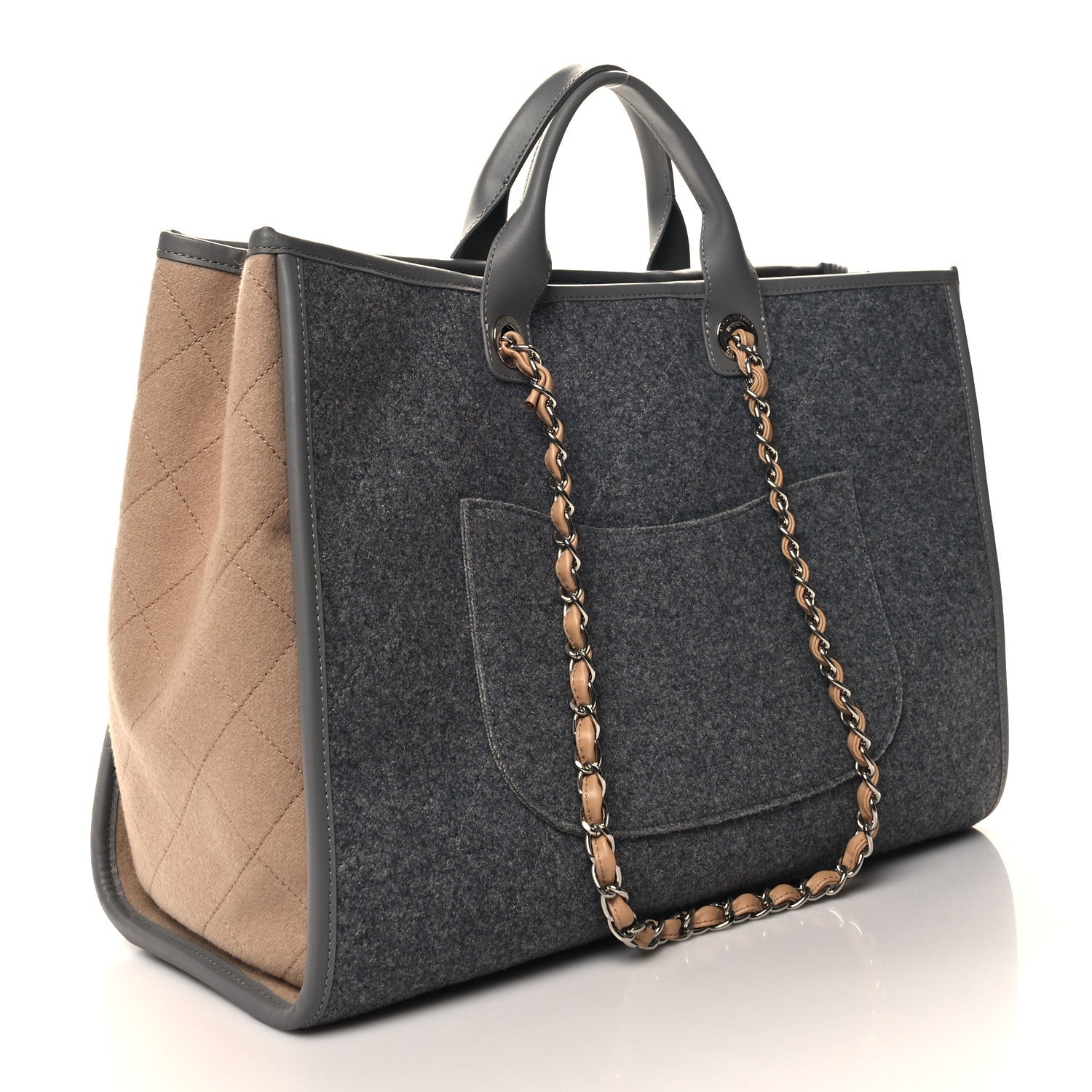 Chanel Wool Felt Large Deauville Tote Grey Beige 3 of 10