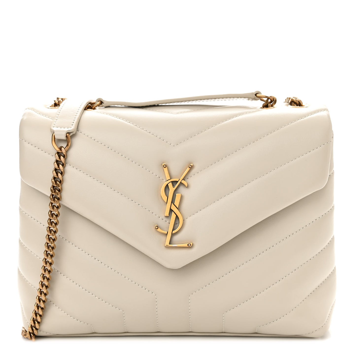 Calfskin Y Quilted Monogram Small Loulou Chain Satchel Crema Soft