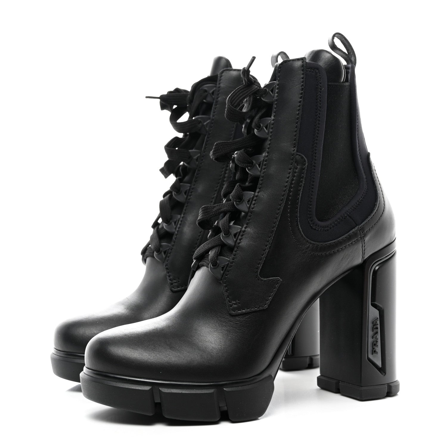 Prada Vitello Montana Neoprene Lace Up Chelsea 110mm Ankle Boots 41 Black 3 of 9