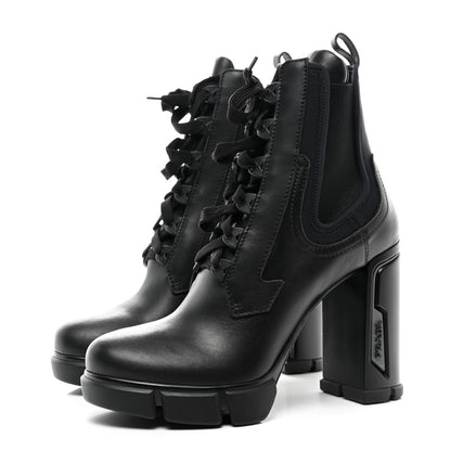 Prada Vitello Montana Neoprene Lace Up Chelsea 110mm Ankle Boots 41 Black 3 of 9