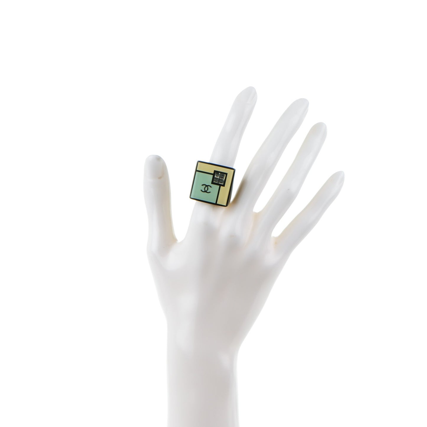 Resin Baguette Crystal CC Square Ring 7 Black Green