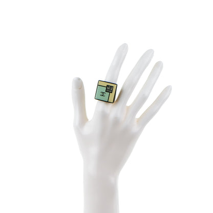 Chanel Resin Baguette Crystal CC Square Ring 7 Black Green 2 of 4