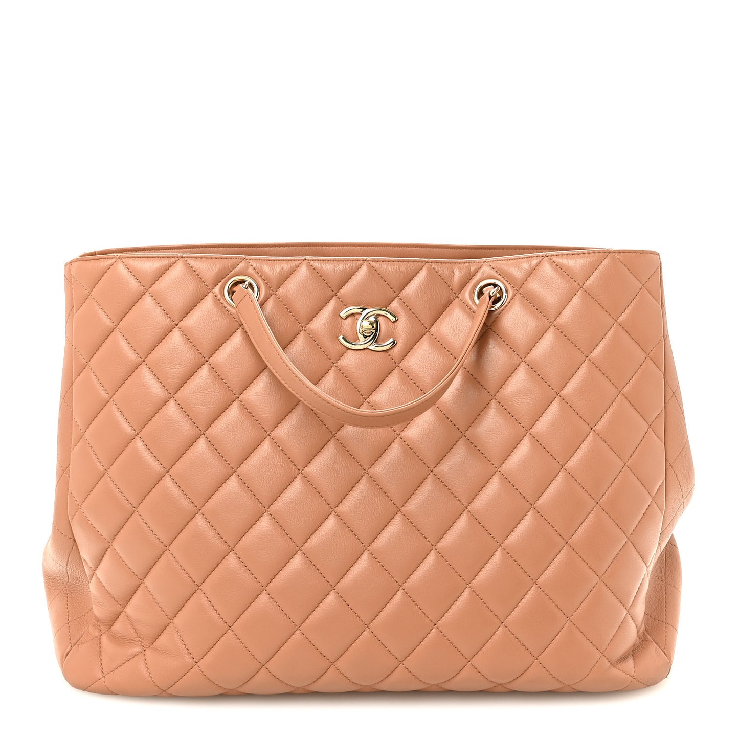 Calfskin Quilted Large CC Shopping Tote Camel