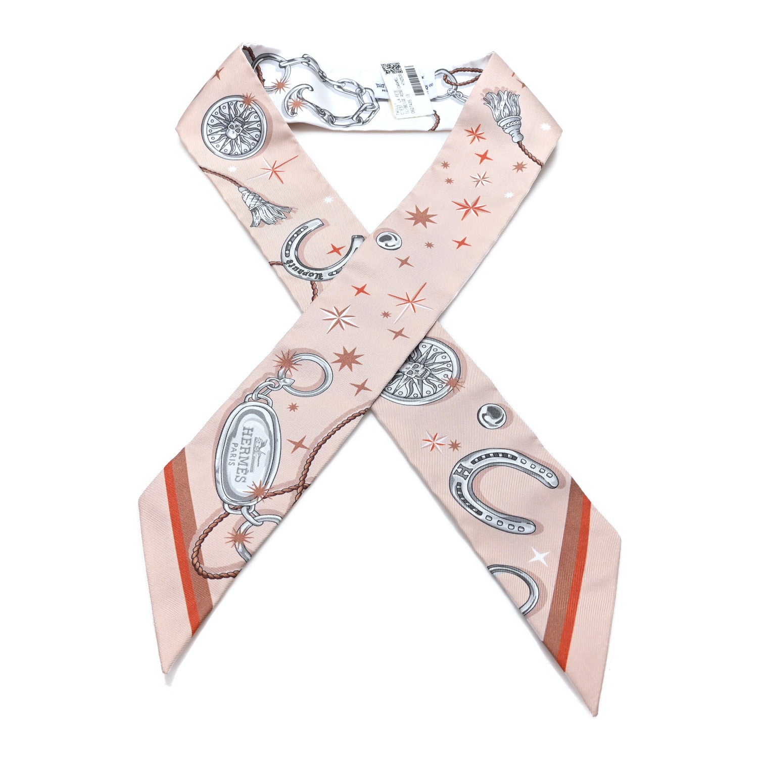 Hermes Silk C'est la Fete Twilly Beige Rose Caramel White 1 of 3
