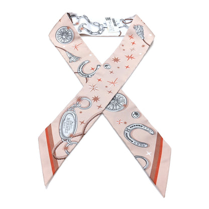 Hermes Silk C'est la Fete Twilly Beige Rose Caramel White 1 of 3