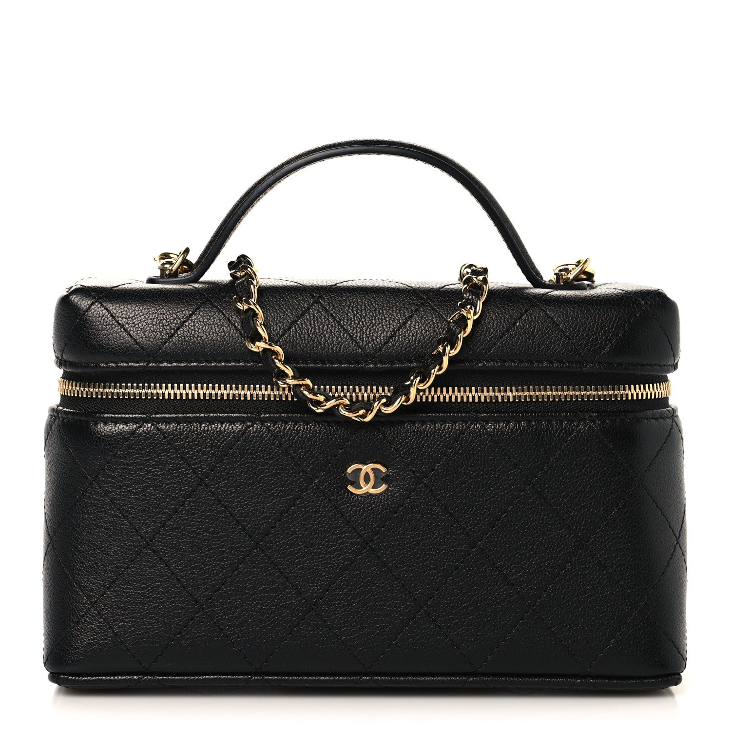 Chanel Goatskin Stitched Top Handle Slim Vanity With Chain Black 1 of 11