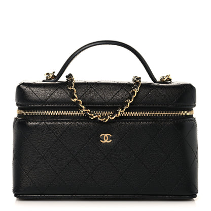 Chanel Goatskin Stitched Top Handle Slim Vanity With Chain Black 1 of 11