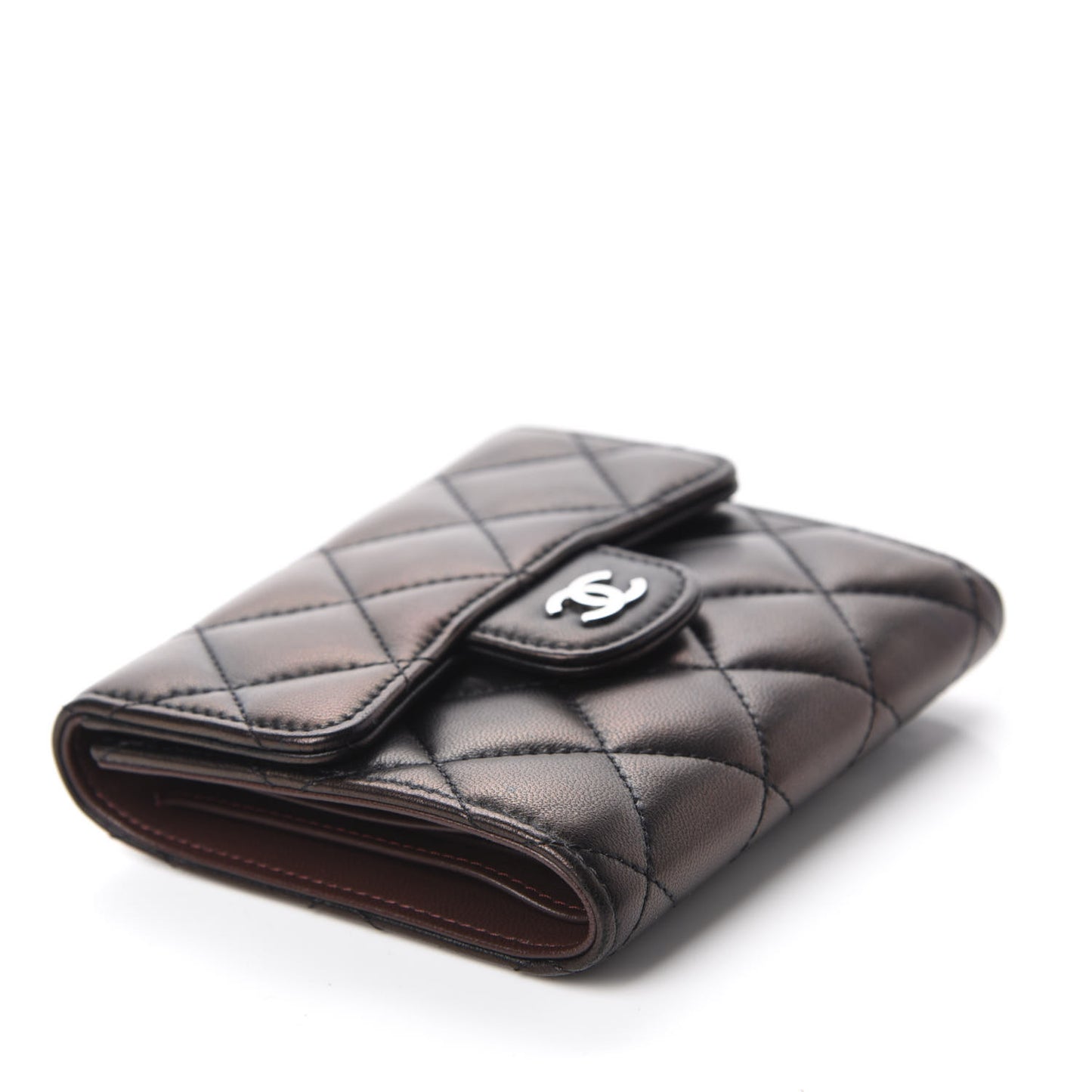 Lambskin Quilted Small Compact Wallet Black