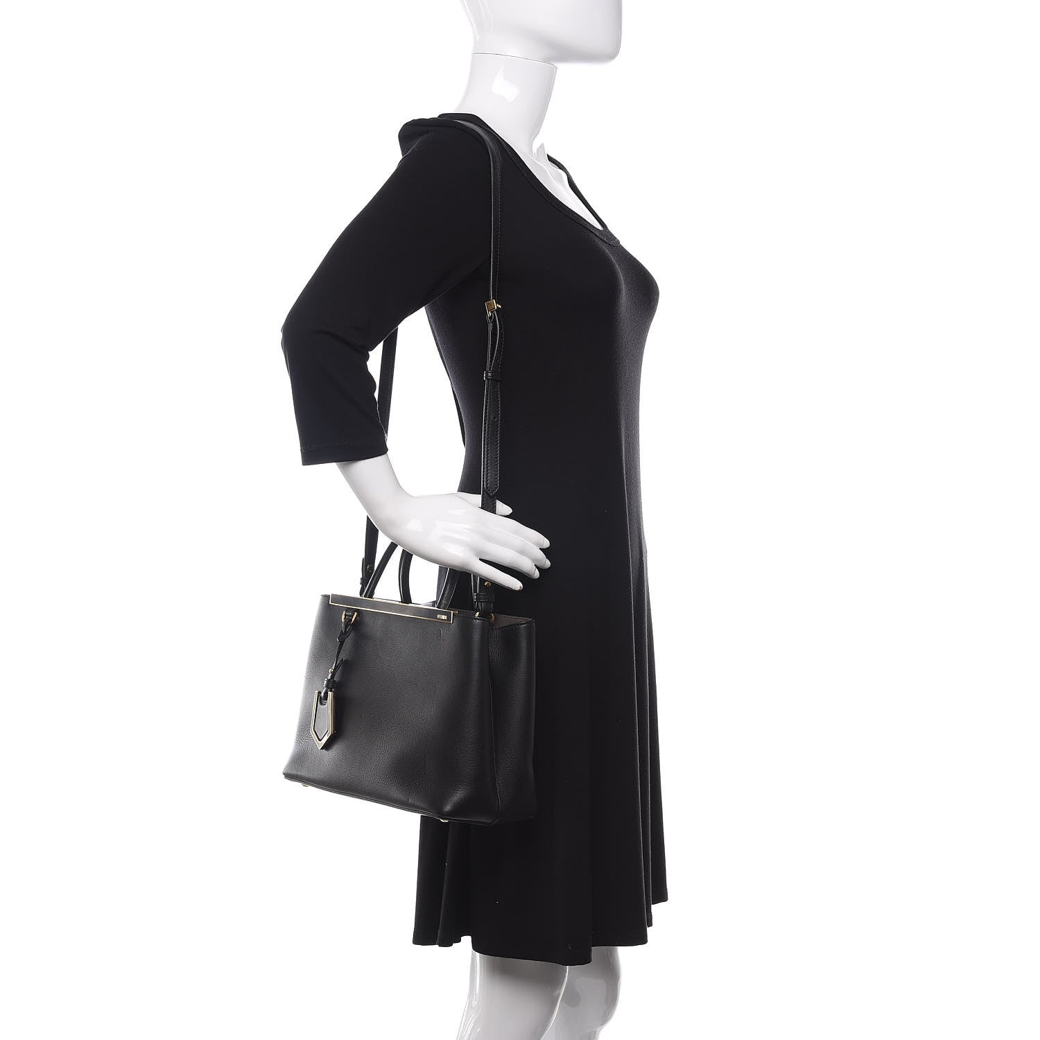 Fendi Vitello Dolce Century Petite 2Jours Tote Black Carbone 2 of 12