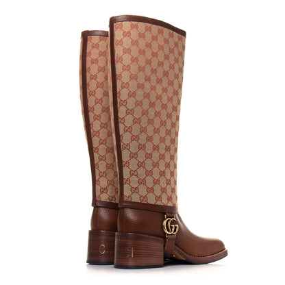 Gucci GG Monogram Calfskin Lola Tall Boots 40 Beige Ruggine Cuir 4 of 8