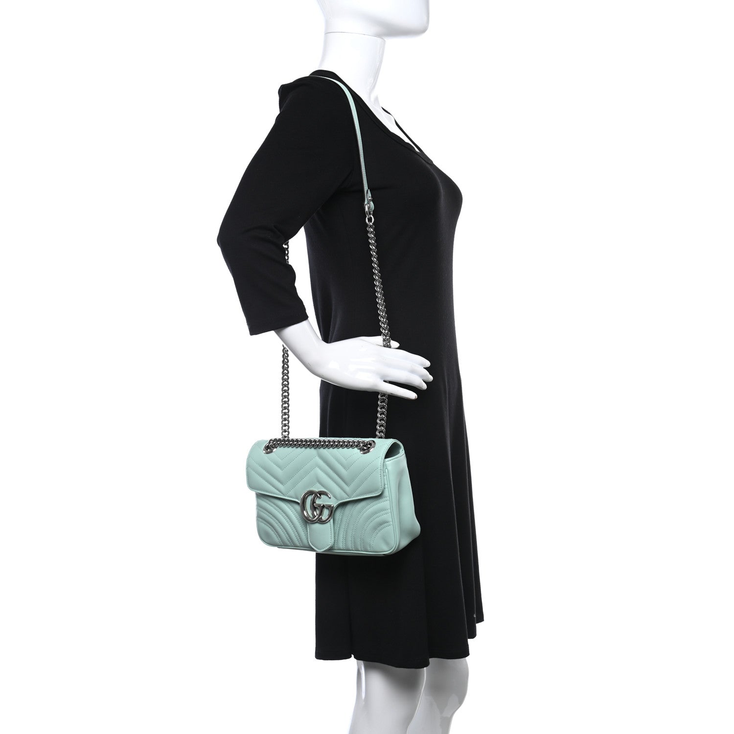 Gucci Calfskin Matelasse Small GG Marmont Shoulder Bag Water Green 2 of 11