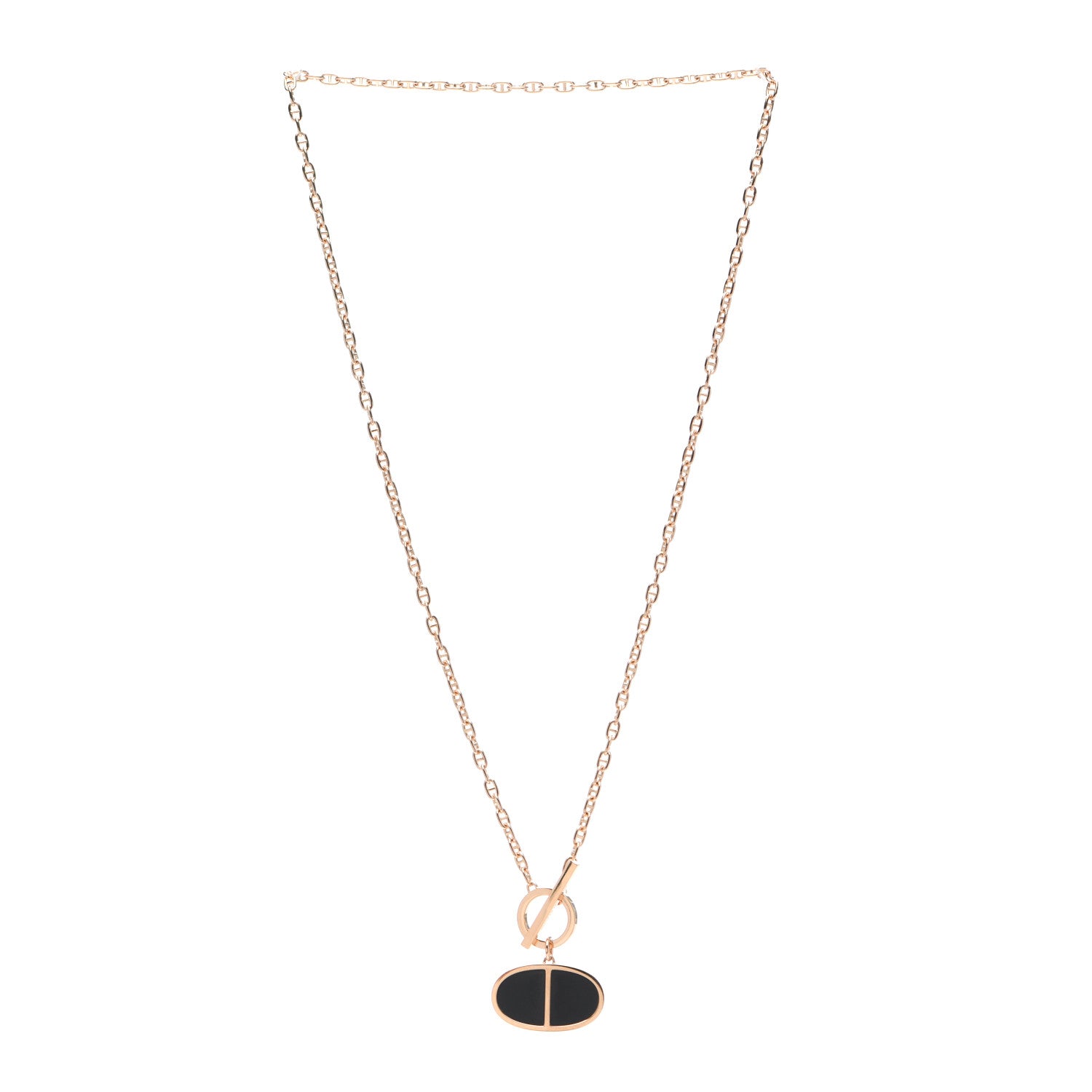 Hermes 18K Rose Gold Black Ceramic GM Chaine D'Ancre Verso Pendant Necklace 3 of 6