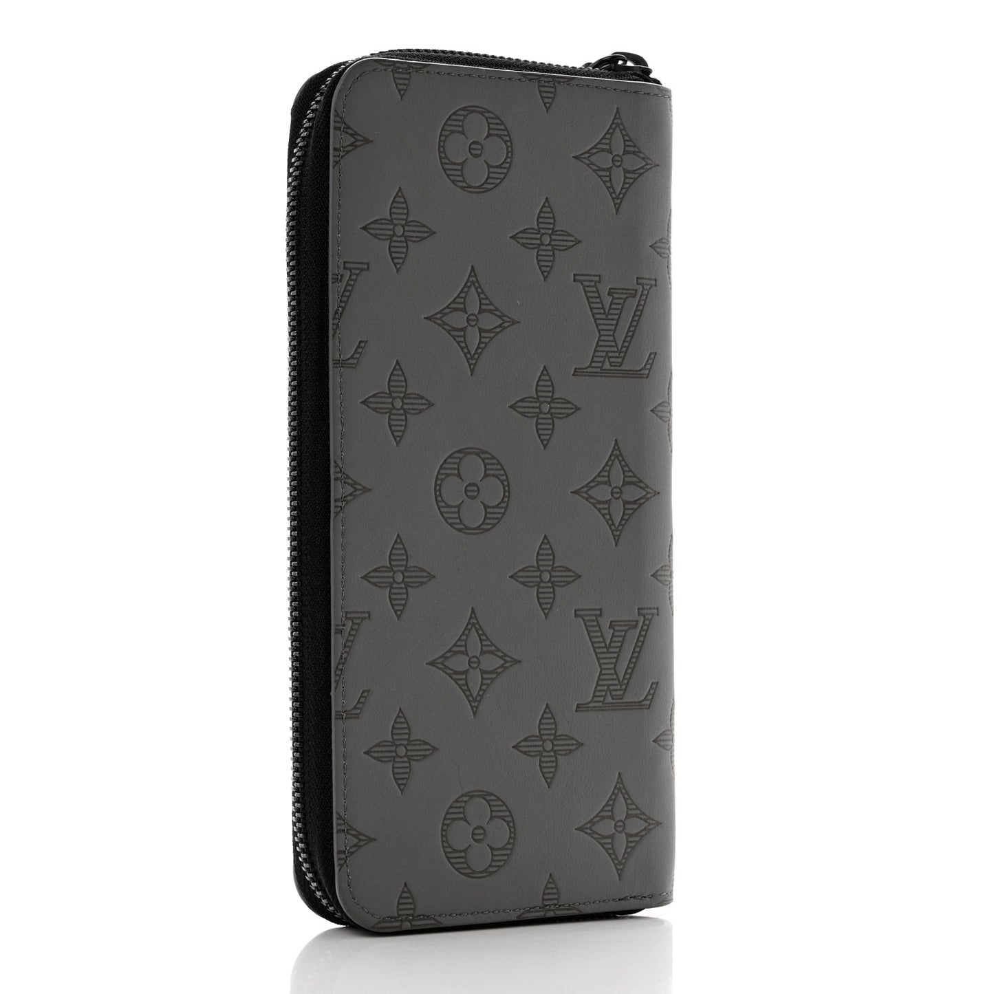 Calfskin Monogram Shadow Vertical Zippy Wallet Anthracite Gray