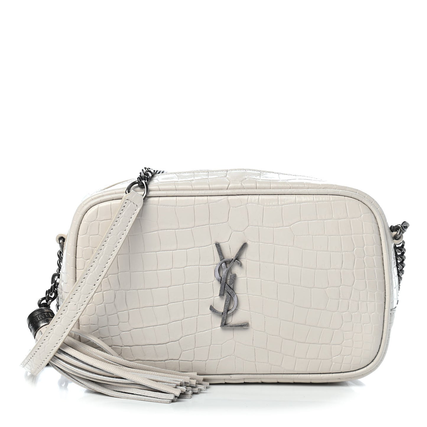 Calfskin Crocodile Embossed Monogram Mini Lou Camera Bag Crema Soft