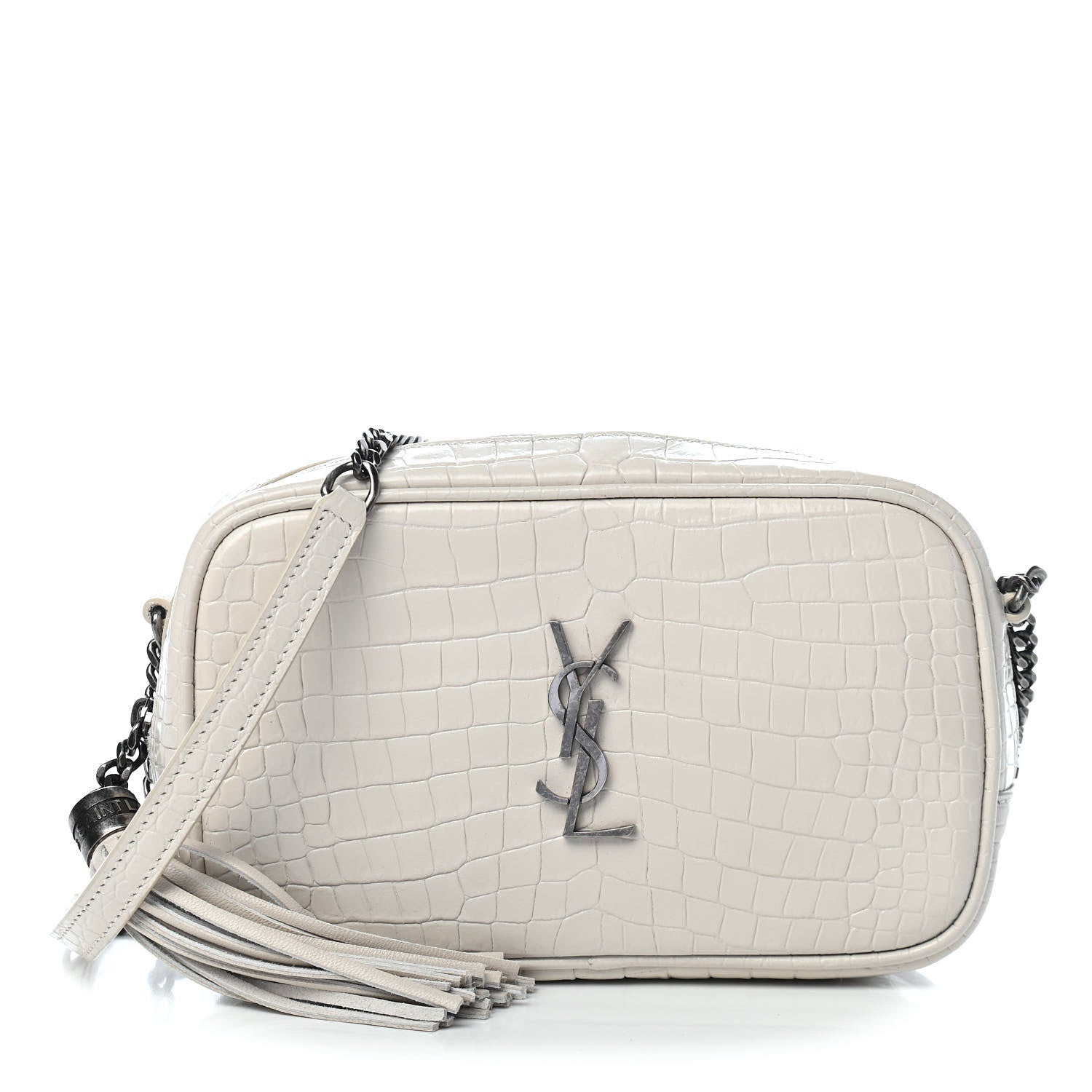 Saint Laurent Calfskin Crocodile Embossed Monogram Mini Lou Camera Bag Crema Soft 1 of 9