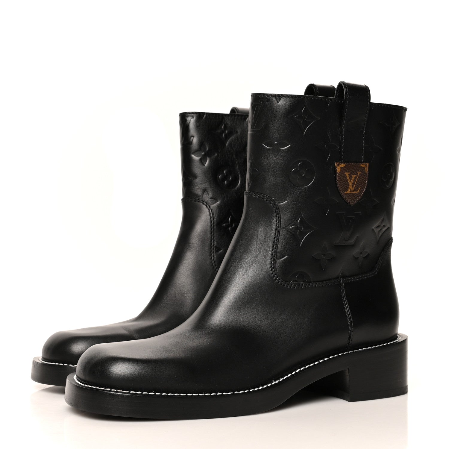 Louis Vuitton Calfskin Monogram Downtown Ankle Boots 38 Black 3 of 9